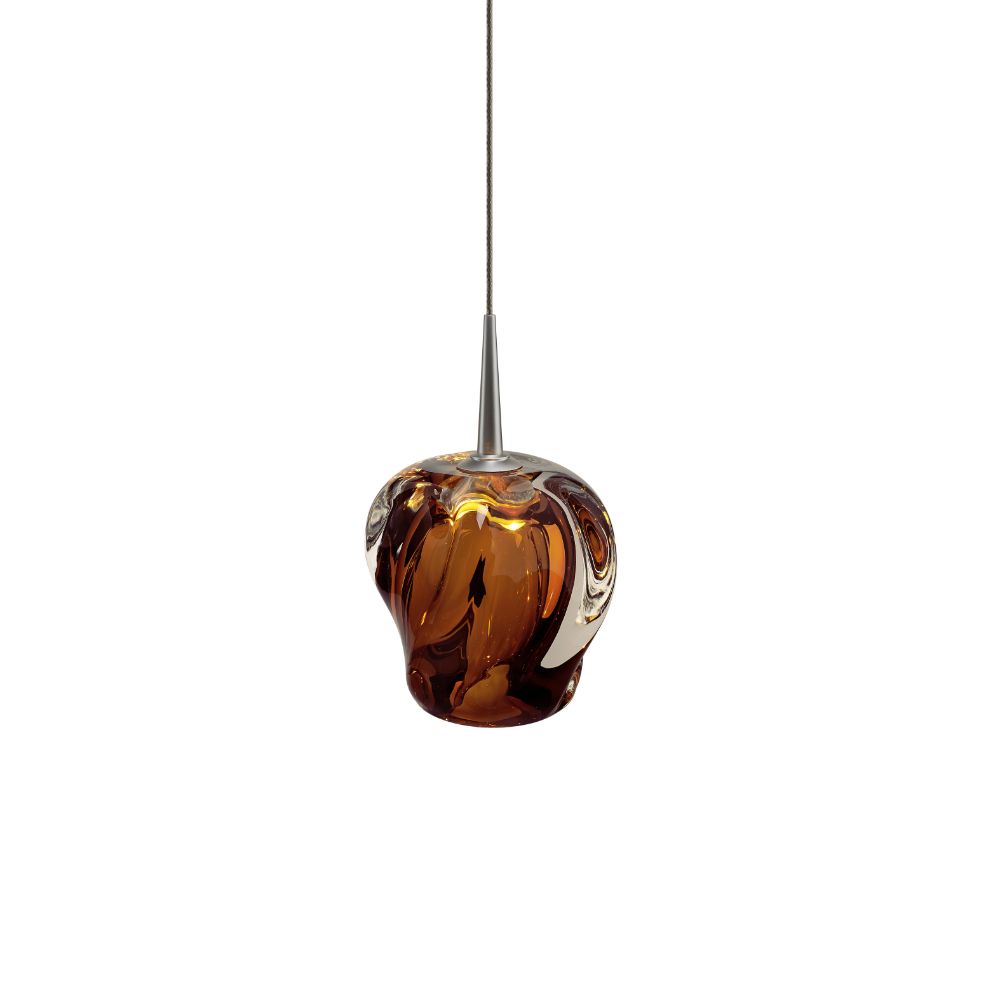 Bruck Lighting MLED/30K/MC/P/951 Aurora - Pendant - LED - 4" Kiss Canopy - Matte Chrome Finish - Amber Glass Shade