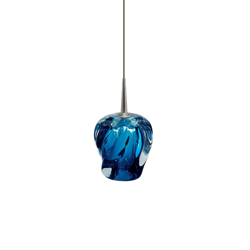Bruck Lighting MLED/30K/MC/P/952 Aurora - Pendant - LED - 4" Kiss Canopy - Matte Chrome Finish - Blue Glass Shade
