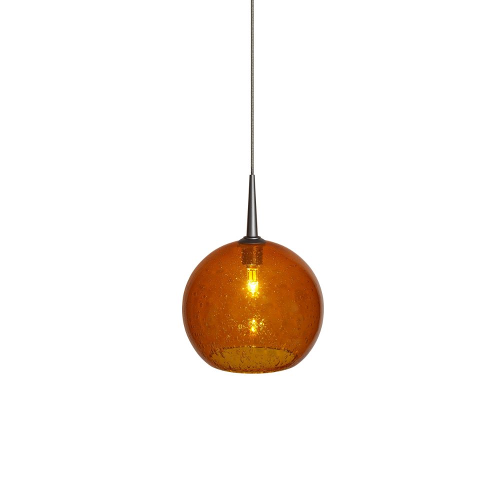 Bruck Lighting MSG9/CH/P/972 Bobo 2 - Pendant 1 Light Line Voltage - 4" Kiss Canopy - Chrome Finish - Amber Glass Shade