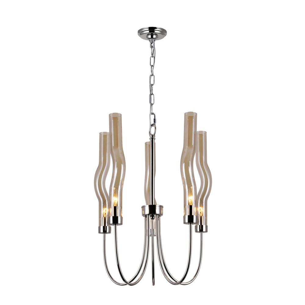 CWI Lighting 1203P16-5-613 5 Light Up Chandelier with Polished Nickel Finish
