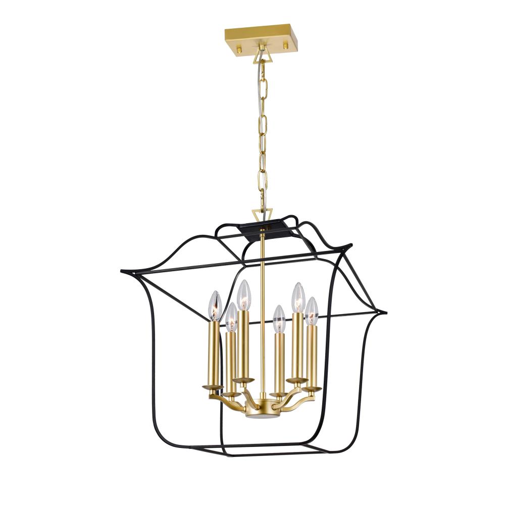 CWI Lighting 1223P20-6-602 6 Light Up Chandelier with Satin Gold & Black Finish