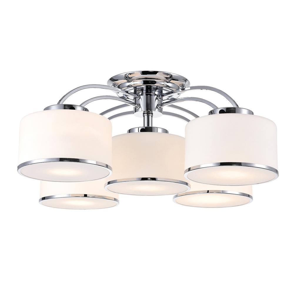 CWI Lighting 5479C30C-5 Frosted 5 Light Drum Shade Flush Mount with Chrome finish