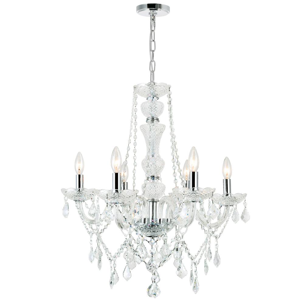 CWI Lighting 8023P24C-6 Princeton 6 Light Down Chandelier with Chrome finish