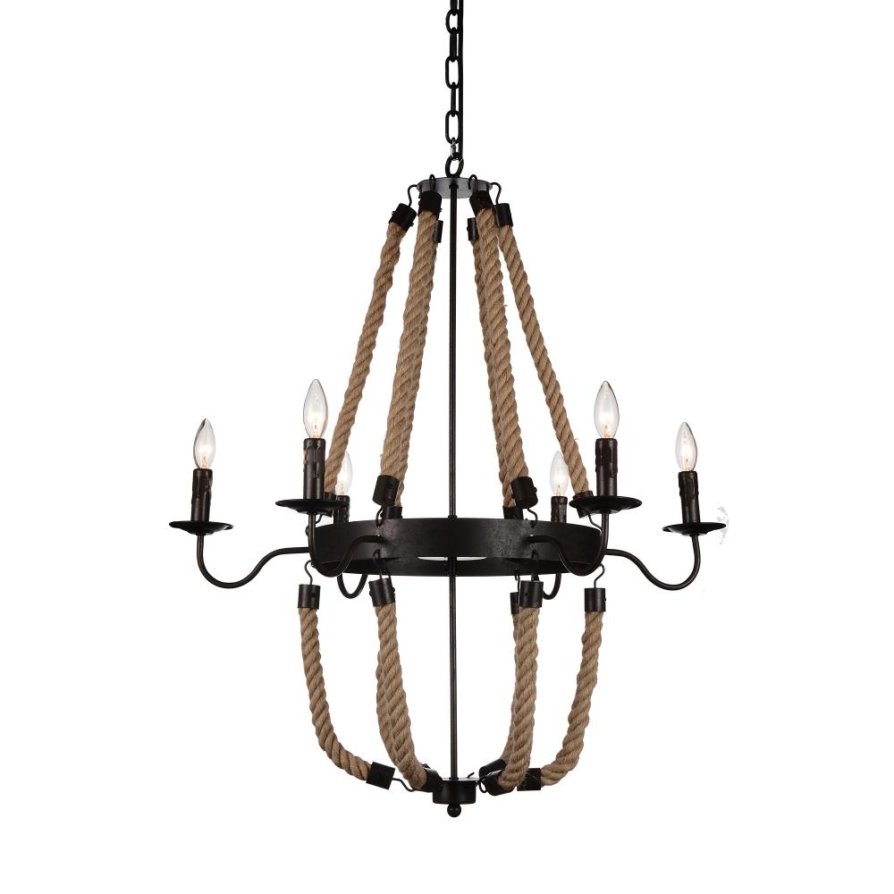 CWI Lighting 9702P36-6-130 Dharla 6 Light Chandelier with Rust finish