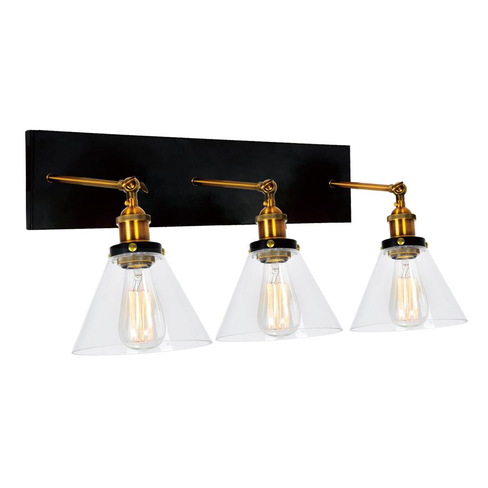 CWI Lighting 9735W24-3-101 Eustis 3 Light Wall Sconce with Black & Gold Brass finish