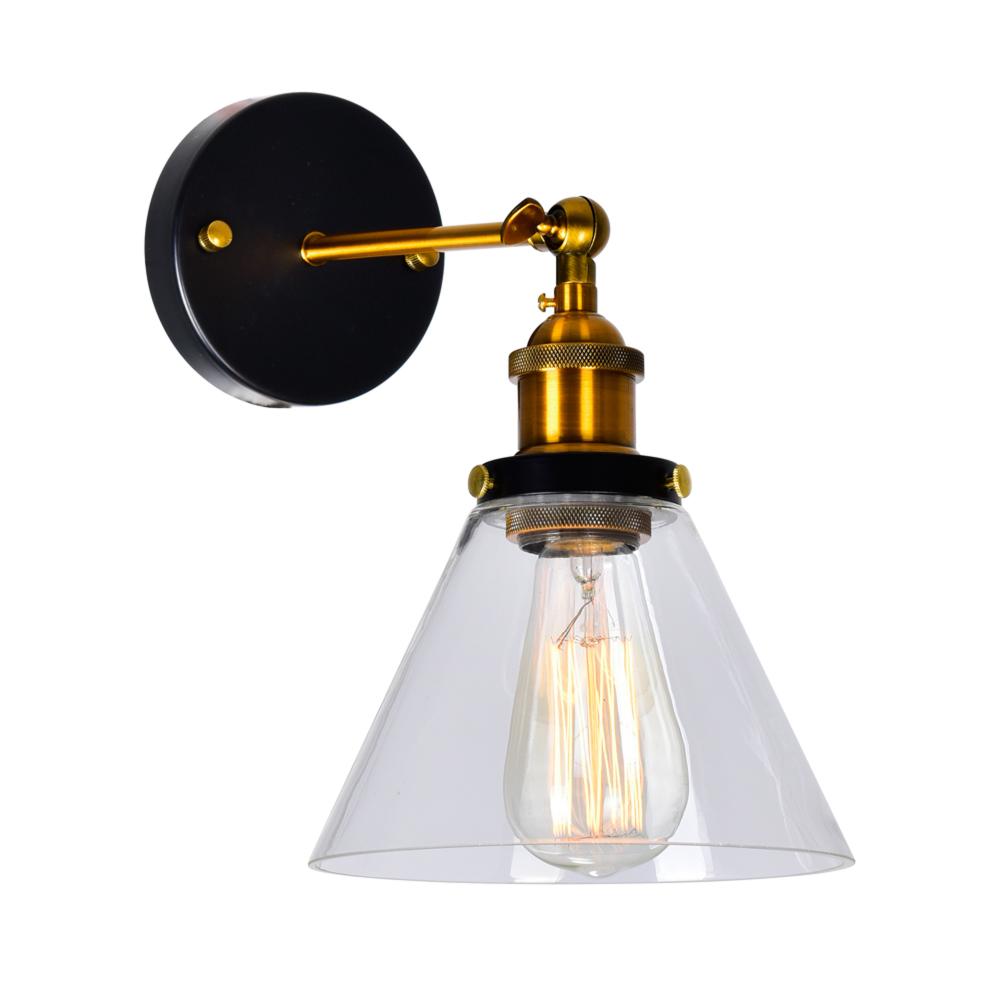 CWI Lighting 9735W7-1-101 Eustis 1 Light Wall Sconce with Black & Gold Brass finish