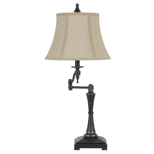 CAL Lighting BO-2443SWTB 150W 3 Way Madison Swing Arm Table Lamp With Burlap Shade in Oil Bronze