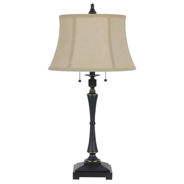 CAL Lighting BO-2443TB 60W X 2 Madison Table Lamp With Burlap Shade And Pull Chain Switch in Oil Bronze