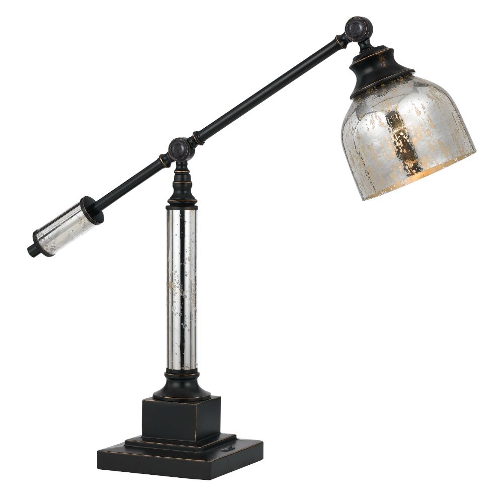 Cal Lighting BO-2602TB Dark Bronze Dawson 1 Light Swing Arm Desk Lamp with Antique Glass Shade