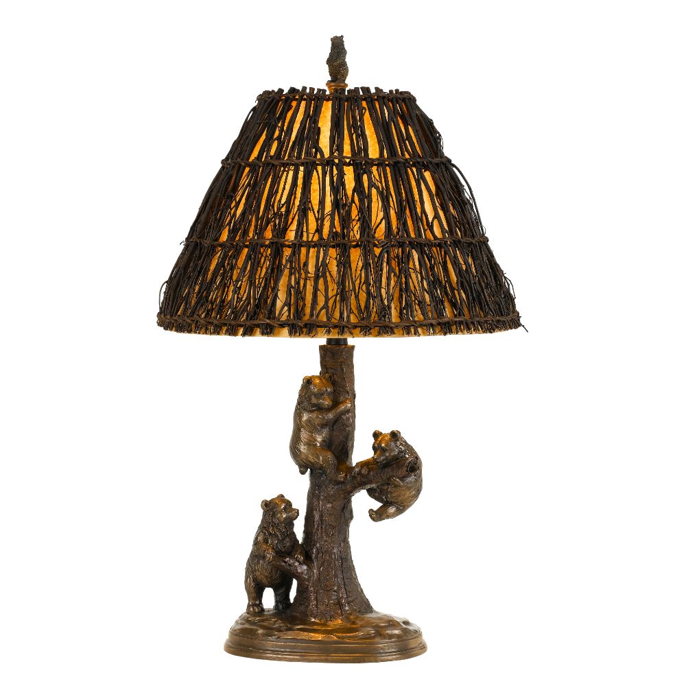 Cal Lighting BO-2663TB Cast Bronze 150W 3 way Bear cobbs resin table lamp with twig shade 