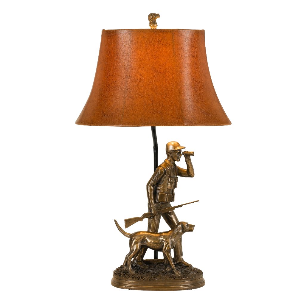 Cal Lighting BO-2665TB Cast Bronze 150W 3 way Hunter resin table lamp with hand painted shade