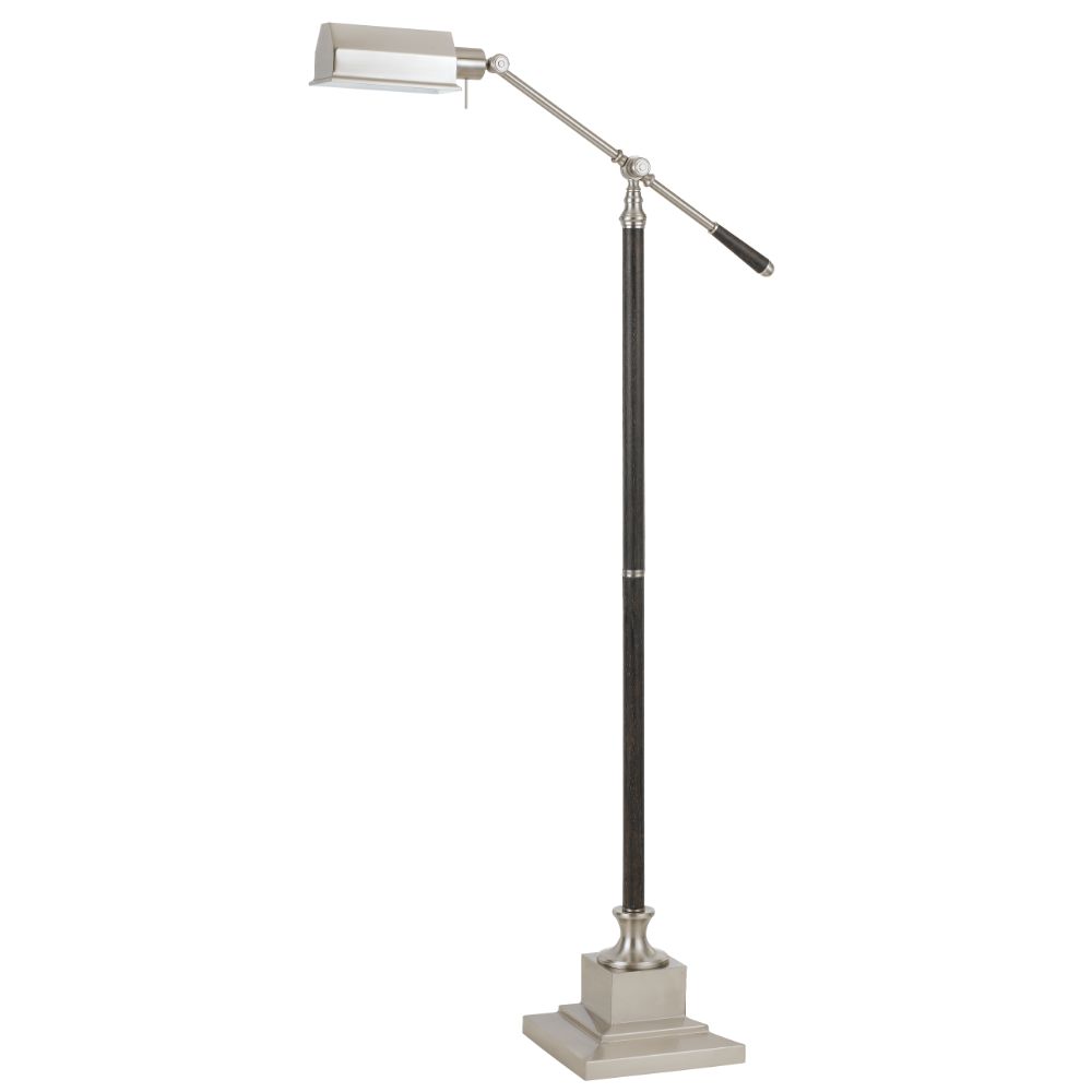 Cal Lighting BO-2687FL Brushed Steel/wood 60W Angelton balance arm metal floor lamp with 1 USB port and 1 outlet