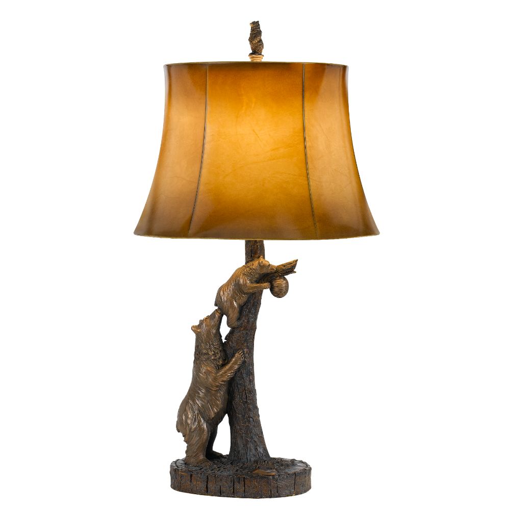 CAL Lighting BO-2731TB 150W 3-Way Bear Resin Table Lamp with Leathrette Shade in Antique Bronze