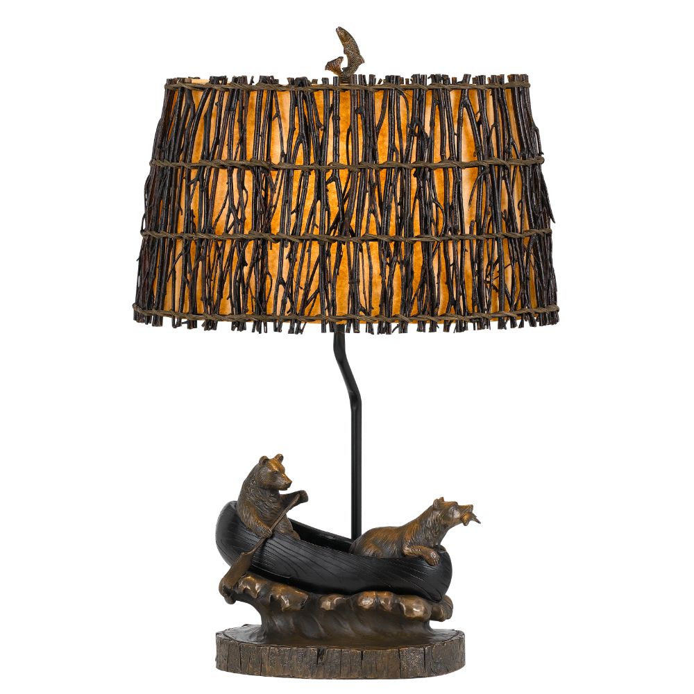 CAL Lighting BO-2732TB 150W 3-Way Bear In Canoe Resin Table Lamp in Antique Bronze