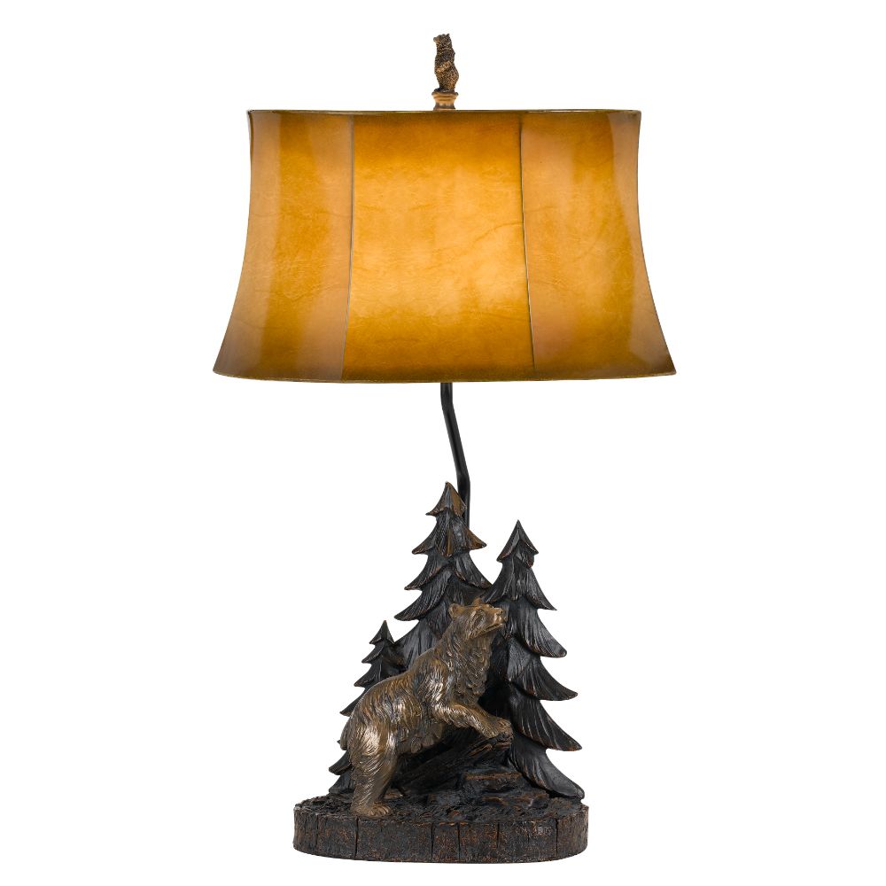 CAL Lighting BO-2733TB 150W 3-Way Forest Resin Table Lamp with Leatherette Shade in Antique Bronze