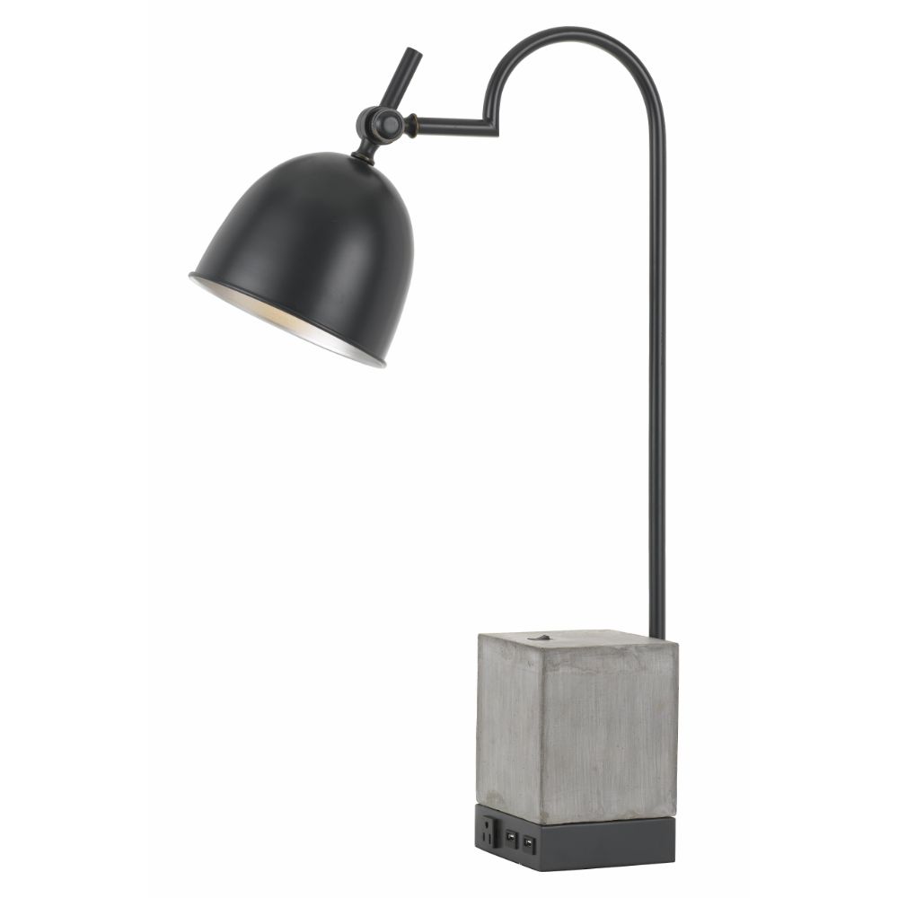 CAL Lighting BO-2770DK 60W Beaumont Metal Desk Lamp With Cement Base, 1 Electrical Outlet And 2 Usb Outlets
