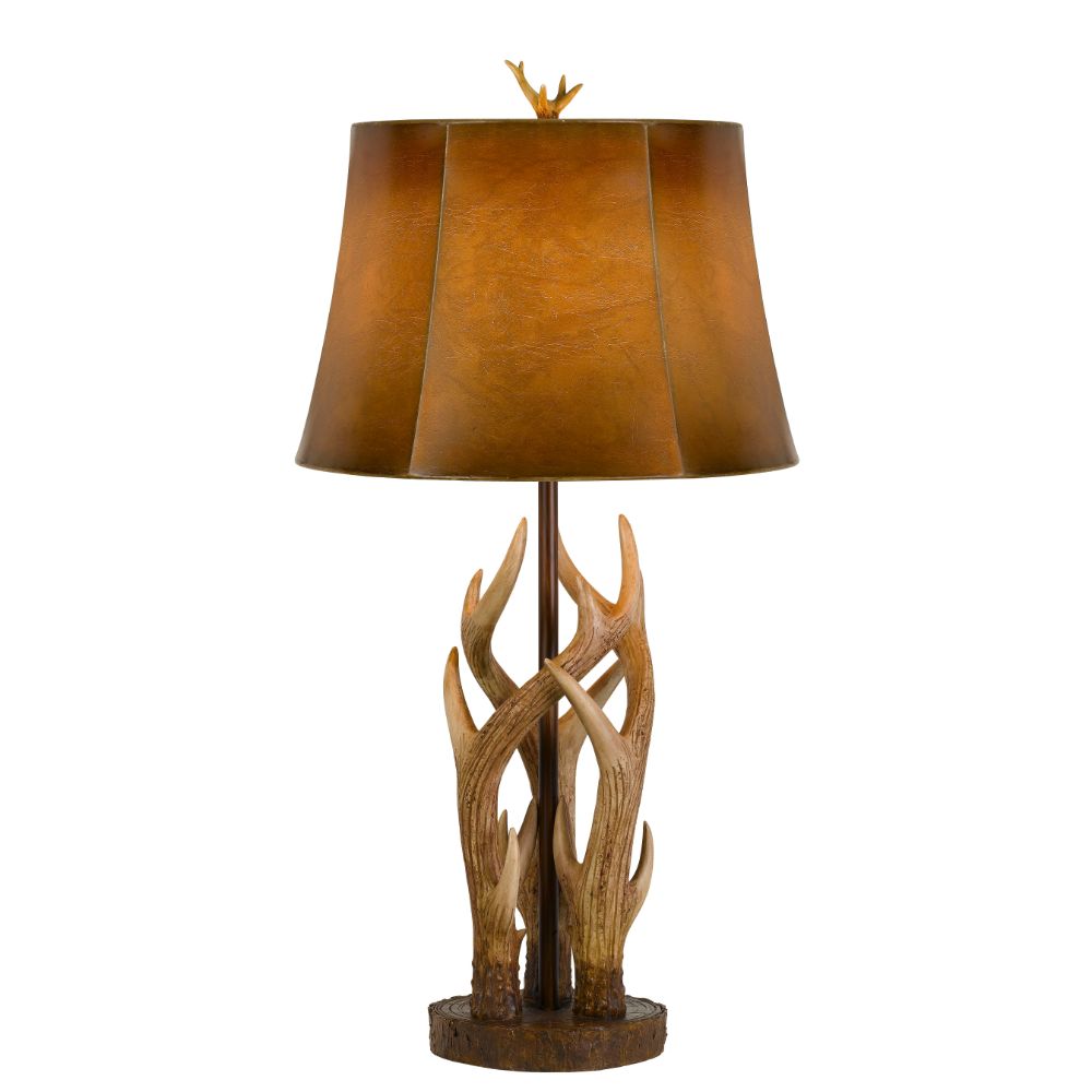 CAL Lighting BO-2805TB 150w 3 Way Darby Antler Resin Table Lamp With Leathrette Shade