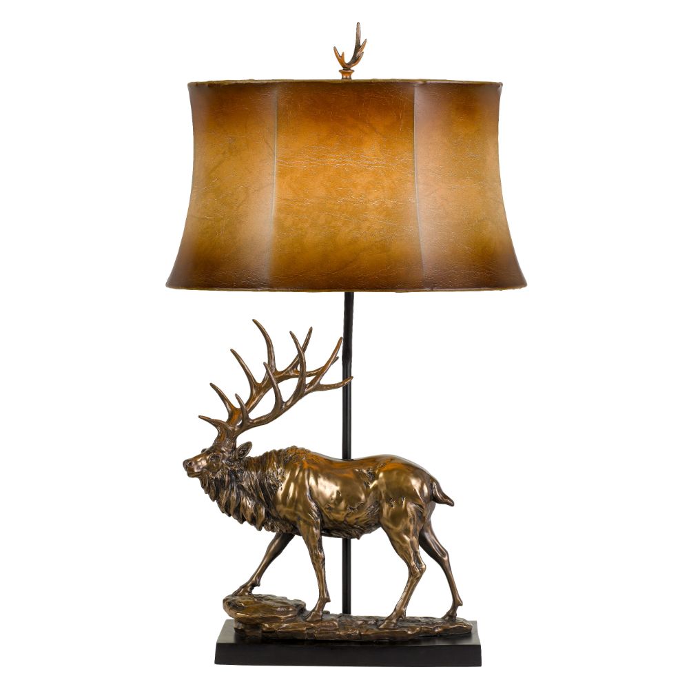 CAL Lighting BO-2807TB 150w 3 Way Deer Resin Table Lamp With Leathrette Shade