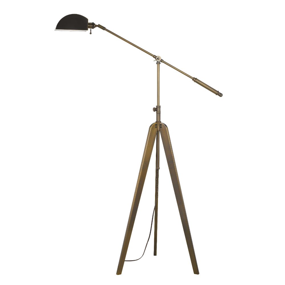 CAL Lighting BO-2832FL-AGB 60w Cuero On Off Metal Tripod Balanced Arm Floor Lamp With Adjustable Height in Antique Gold Brass