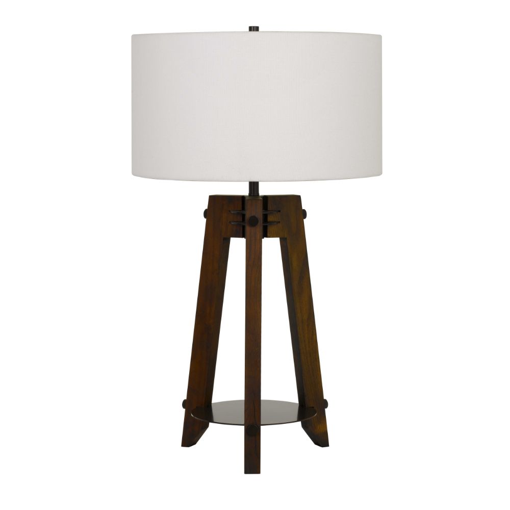 CAL Lighting BO-2833TB 150w 3 Way Bilzen Ash Wood Tripod Table Lamp in Walnut
