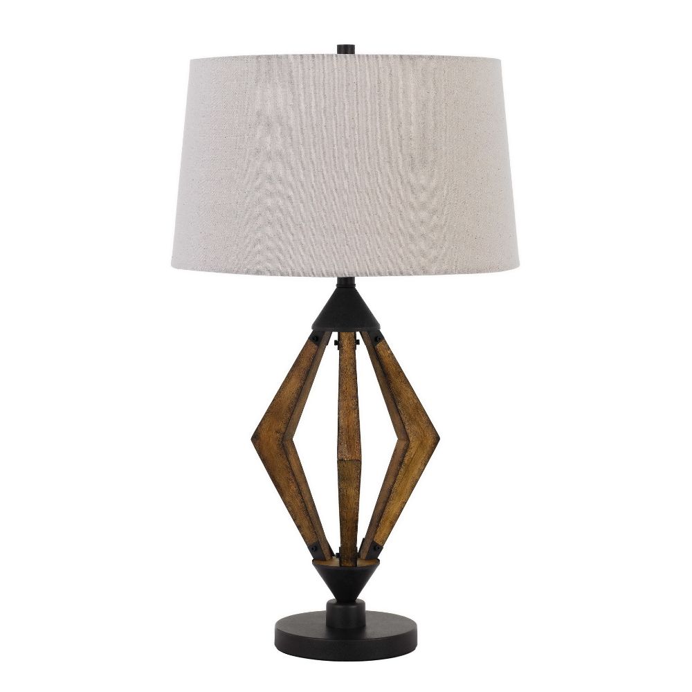 CAL Lighting BO-2856TB Valence 150w 3 Way Metal/pine Wood Table Lamp in Black/wood