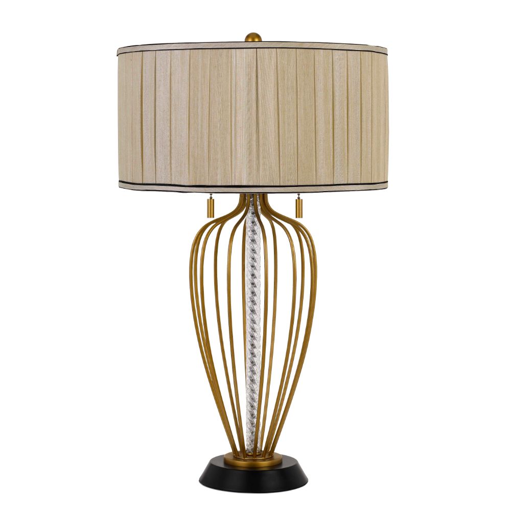 CAL Lighting BO-2859TB Laval 60w X 2 Metal Table Lamp With Pleated Softback Fabric Shade And Pull Chain Switch in Antique Brass/black