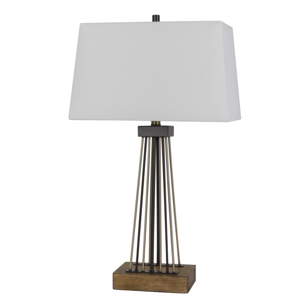 CAL Lighting BO-2870TB Basilica Metal/wood Table Lamp With Taper Rectangular Linen Shade