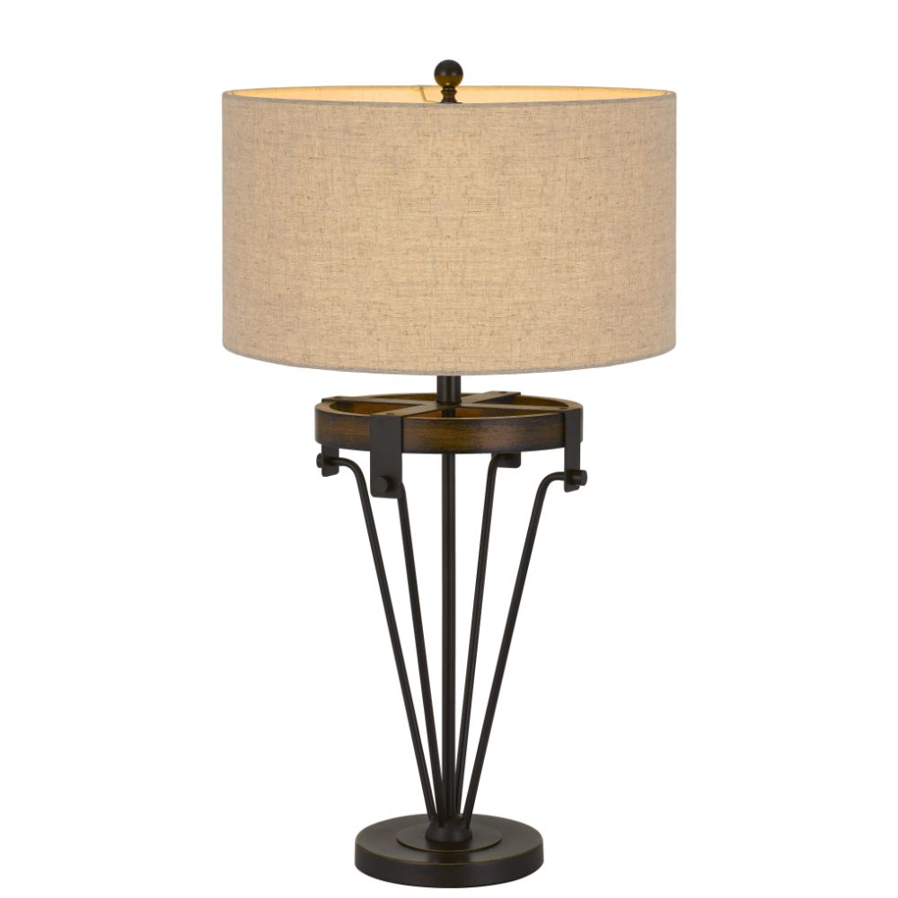 CAL Lighting BO-2888TB Kirkcaldy Metal/wood Table Lamp With Drum Burlap Shade