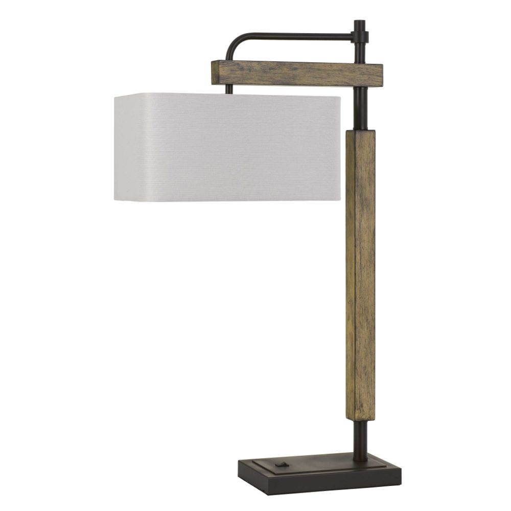 CAL Lighting BO-2889DK Alloa Metal/wood Desk Lamp With Rectangular Linen Shade