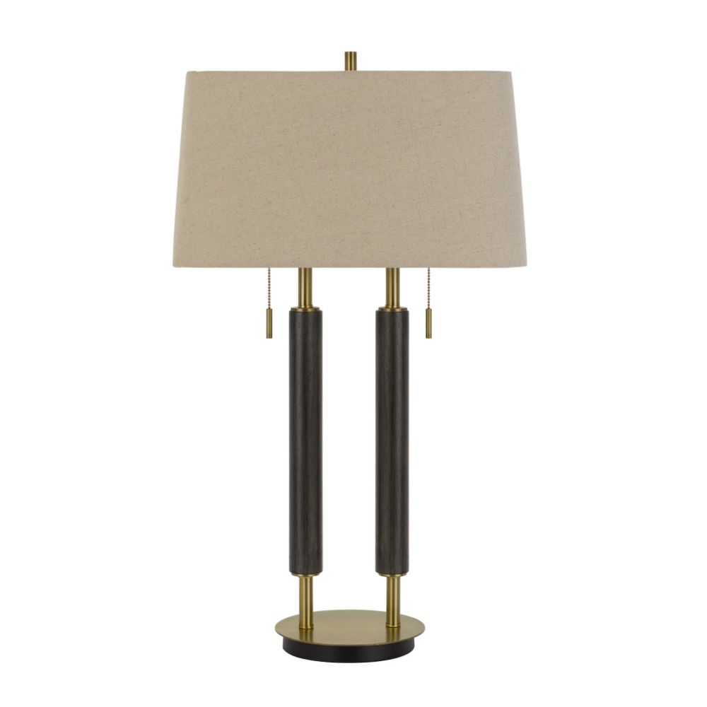 CAL Lighting BO-2893DK Avellino Metal/wood Desk Lamp With Rectangular Burlap Shade And Pull Chain Switch