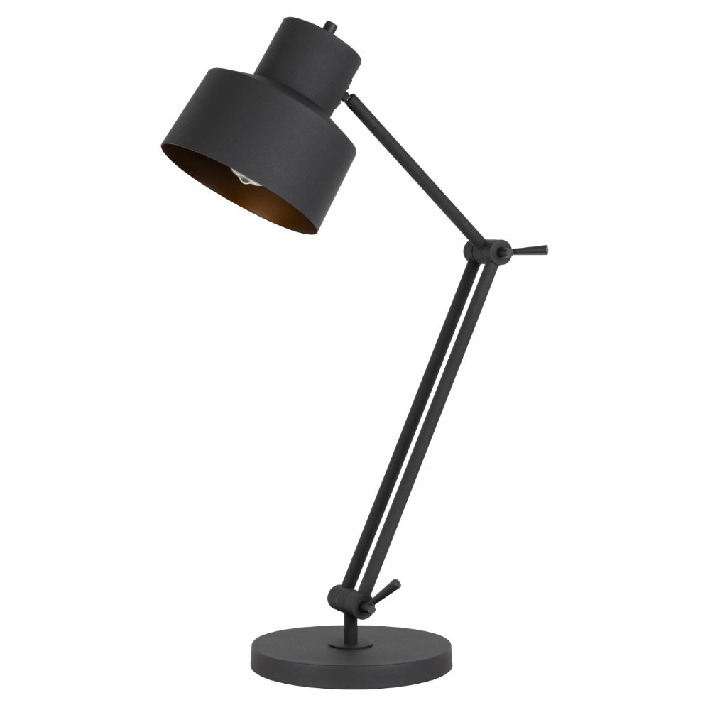 CAL Lighting BO-2966TB 60W Davidson metal desk lamp with weighted base, adjustable upper and lower arms. On off socket switch in Matte Black
