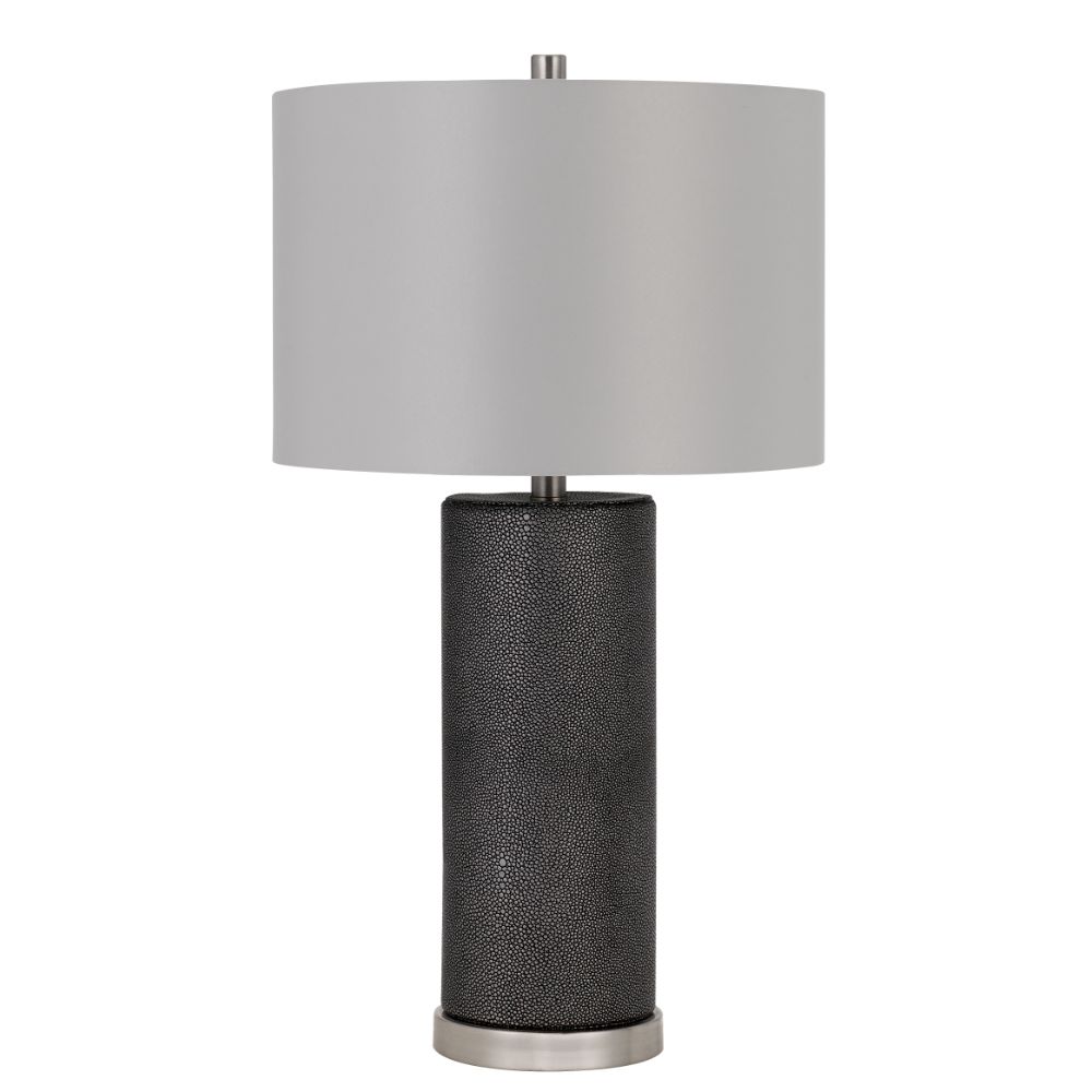 CAL Lighting BO-2969TB 150W 3 way Graham ceramic table lamp with hardback drum fabric shade in Black Leathrette