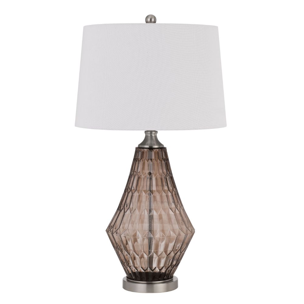 CAL Lighting BO-2970TB 150W 3 way Conover glass table lamp with hardbadk taper drum fabric shade in Smoky