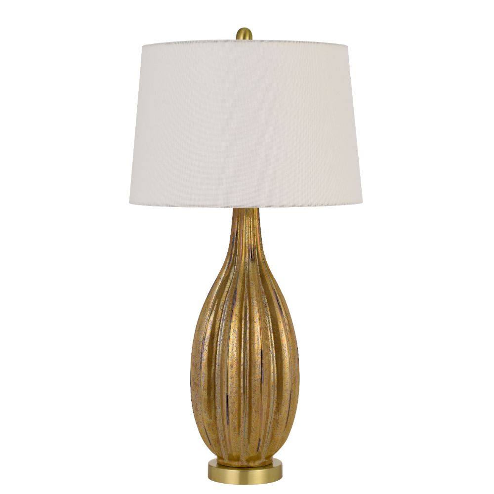 CAL Lighting BO-2975TB 150W 3 way Morlaix glass table lamp with hardback taper fabric drum shade in French Gold