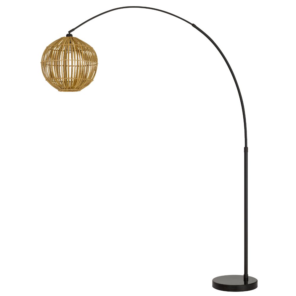 CAL Lighting BO-2982FL 100W Lakeside metal adjustable arc floor lamp with bamboo shade and on-off foot switch in Dark Bronze