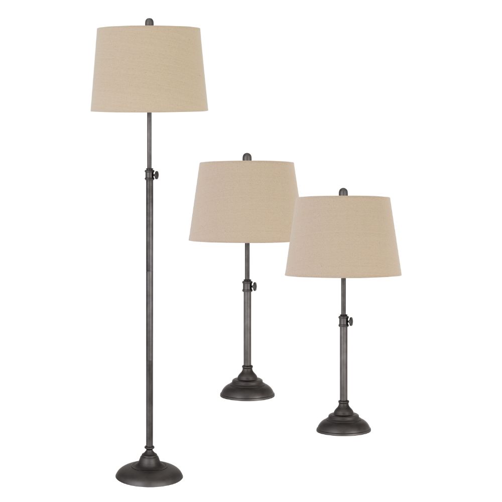 CAL Lighting BO-2984-3 3 pcs package. 2 pcs of 150W 3 way adjustable metal table lamps. 1 pc of 150W 3 way adjustable metal floor lamp. in Antique Silver