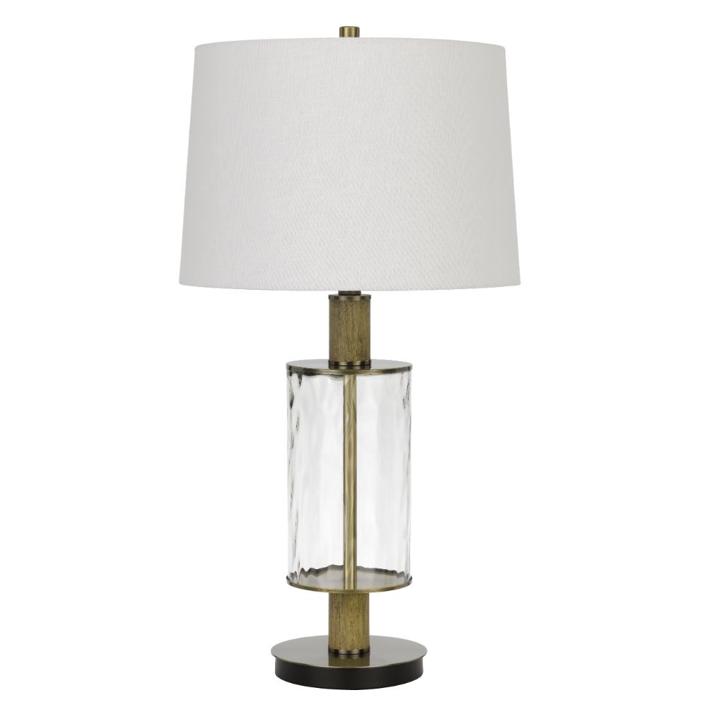CAL Lighting BO-2988TB 150W 3 way Morrilton glass table lamp with wood pole and hardback taper drum fabric shade in Glass/Light Oak