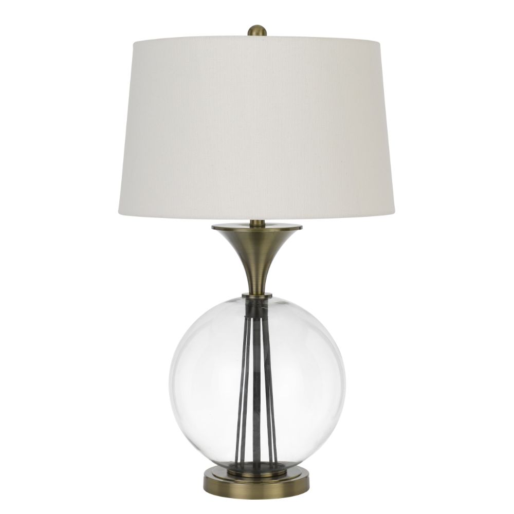 CAL Lighting BO-2990TB 150W 3 way Moxee glass/metal table lamp with hardback taper drum fabric shade in Glass/Antique Brass