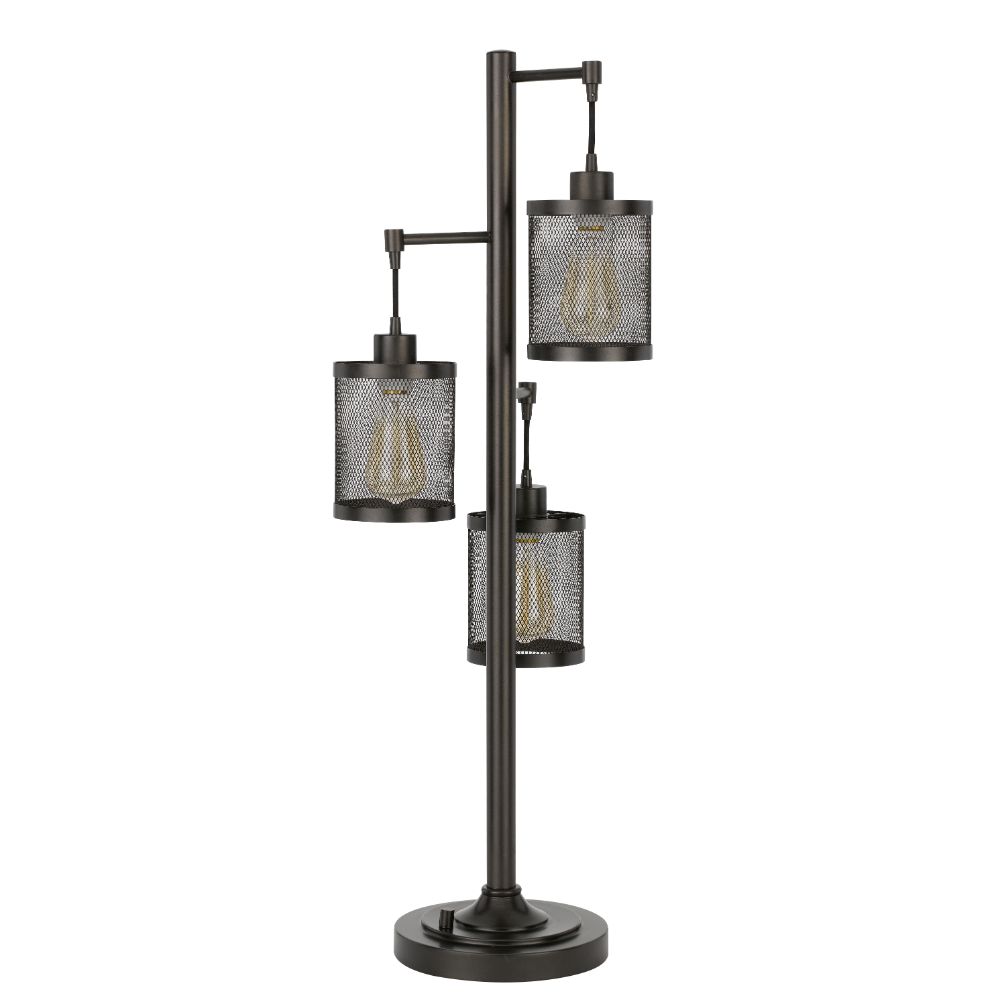 CAL Lighting BO-2991DK 60W x3 Pacific metal table lamp with metal mesh shades with a base 3 way rotary switch (Edison bulbs included) in Dark Bronze