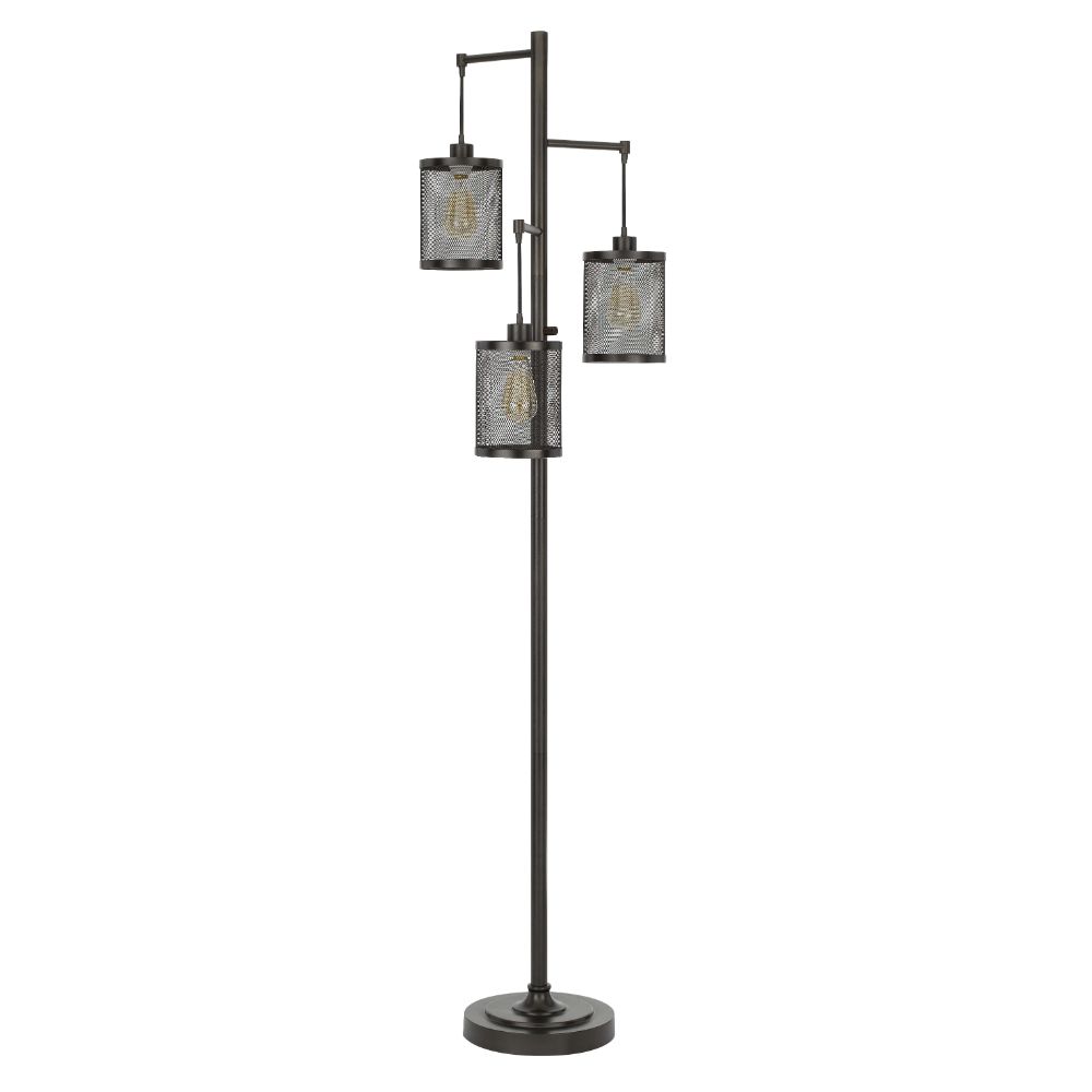 CAL Lighting BO-2991FL 60W x3 Pacific metal floor lamp with metal mesh shades with a pole 3 way rotary switch (Edison bulbs included) in Dark Bronze