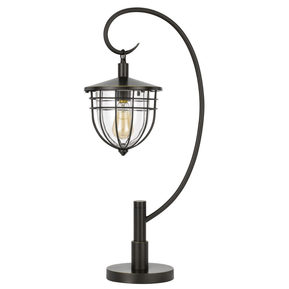 CAL Lighting BO-2993DK 60W Alma metal/glass downbridge lantern style table lamp (Edison bulb included) in Dark Bronze