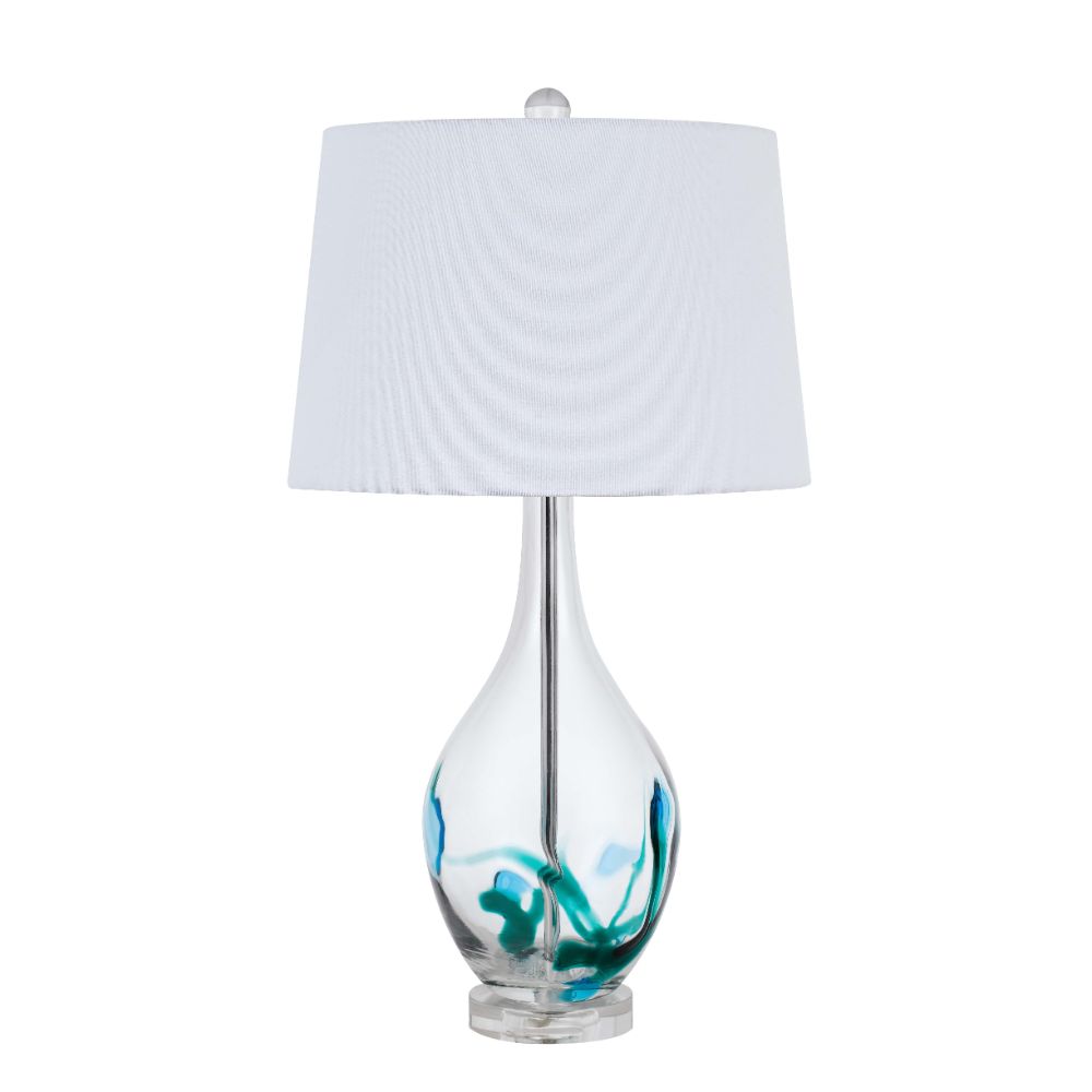 Cal Lighting BO-2996TB Harlan Hand Blown Glass Table Lamp in Clear/Turquoise