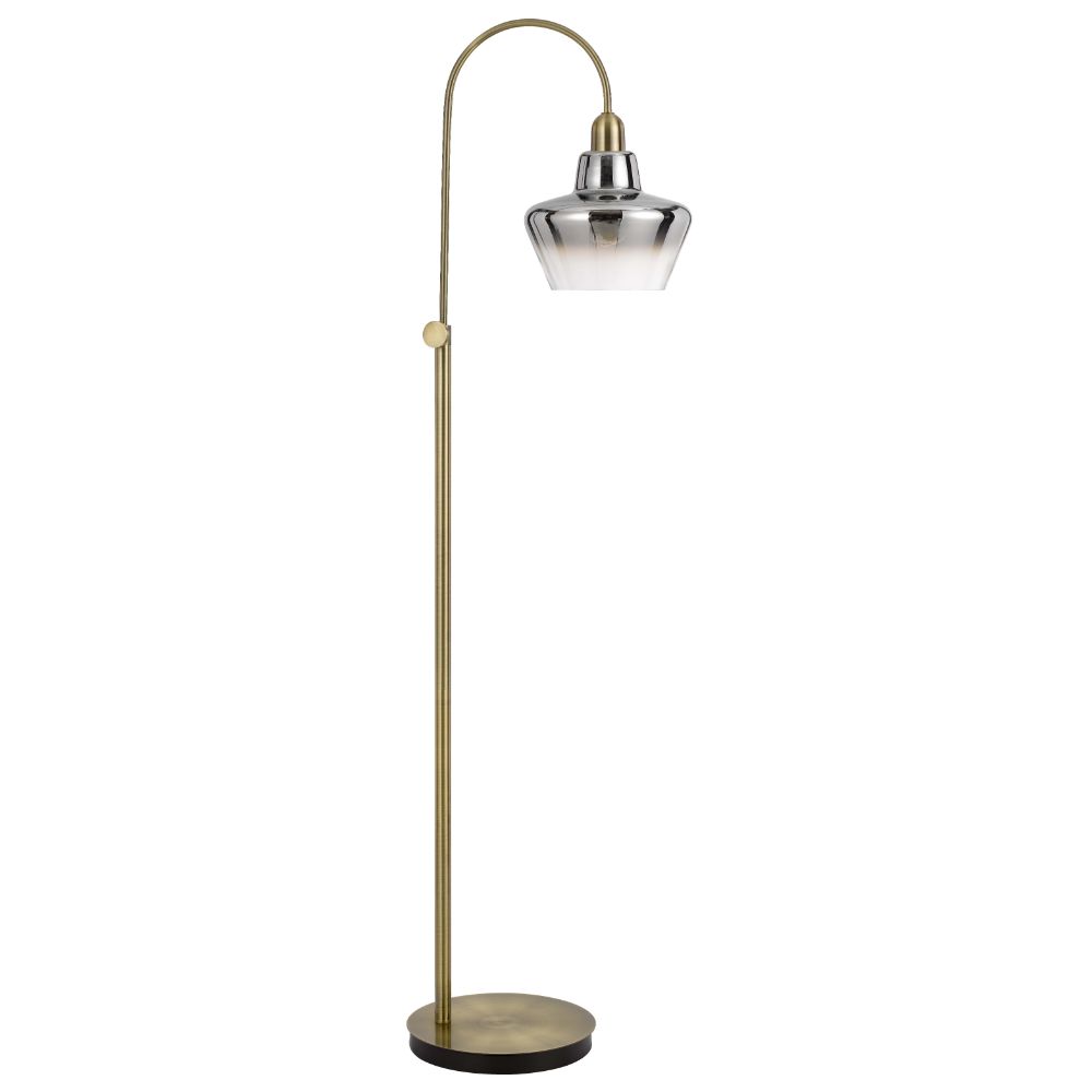 Cal Lighting BO-3007FL Duxbury Antique Brass Arc Lamp with Smoked Glass Shade in Antique Brass