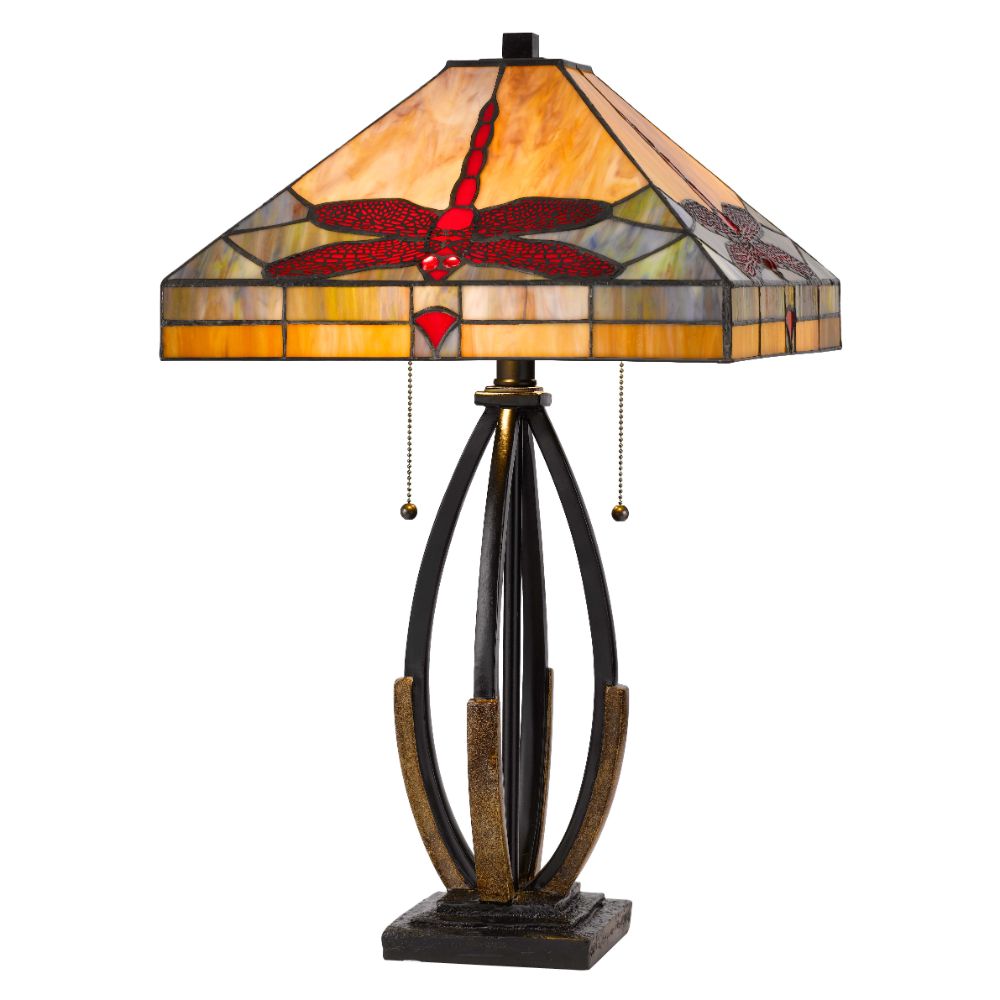 Cal Lighting BO-3009TB Dark Bronze Metal and Resin Table Lamp with Square Tiffany Shade in Tiffany