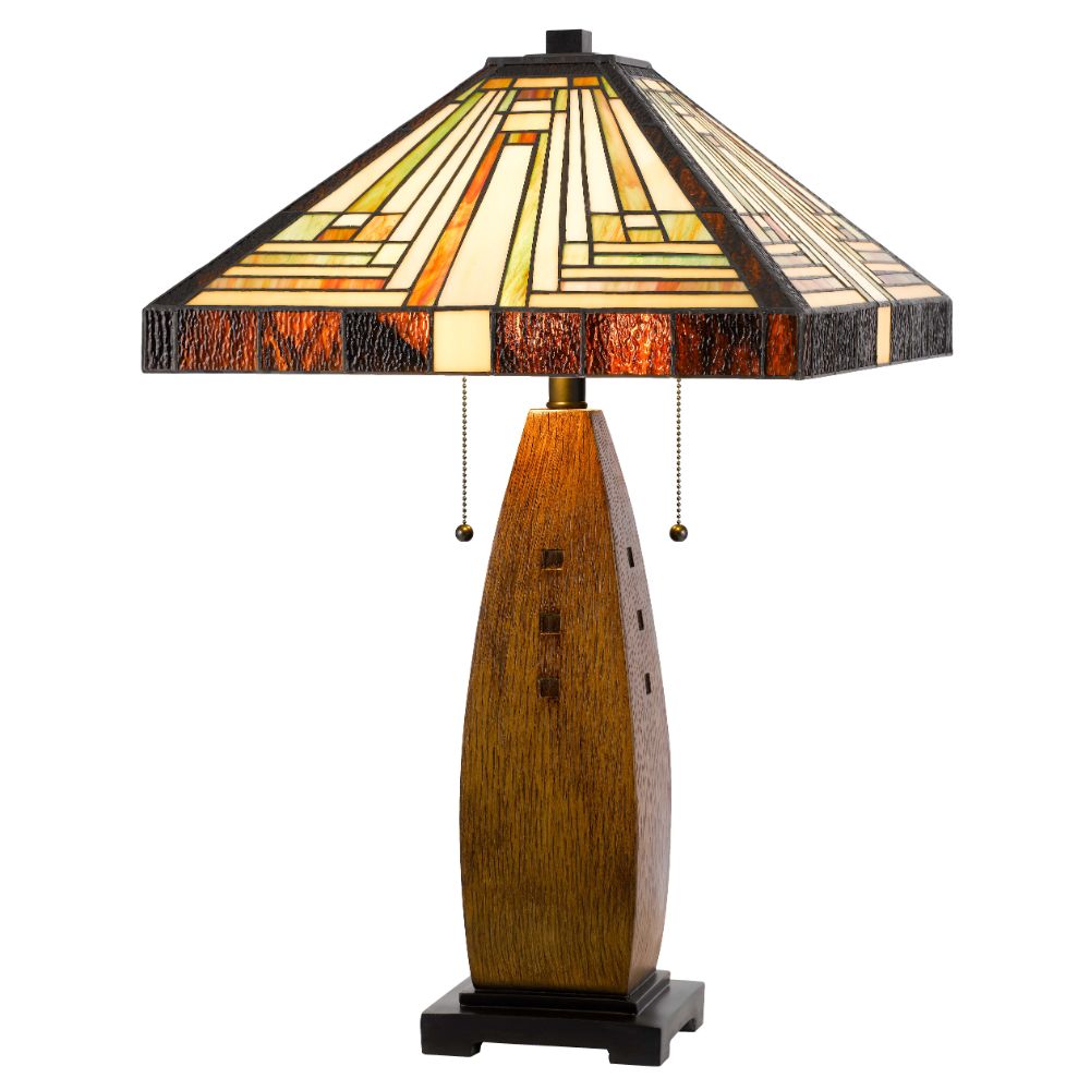 Cal Lighting BO-3013TB Wood Tone Resin Lamp Body with Square Tiffany Shade