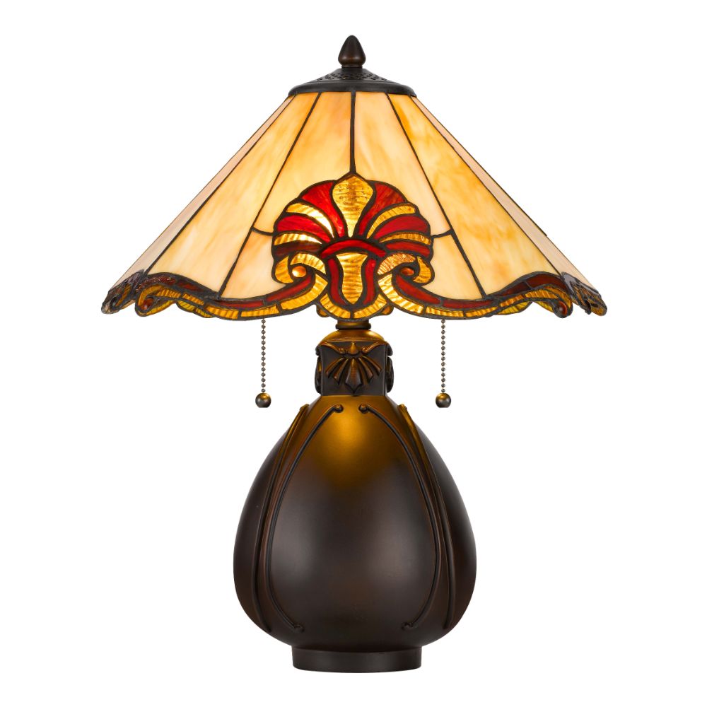 Cal Lighting BO-3015TB Dark Bronze Resin Lamp with Glass Tiffany Shade