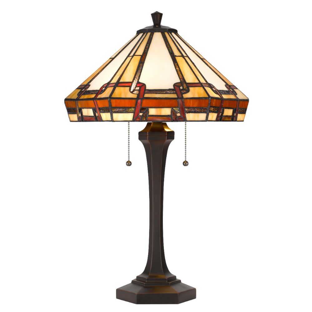 Cal Lighting BO-3016TB Dark Metal and Resin Table Lamp with Glass Tiffany Shade