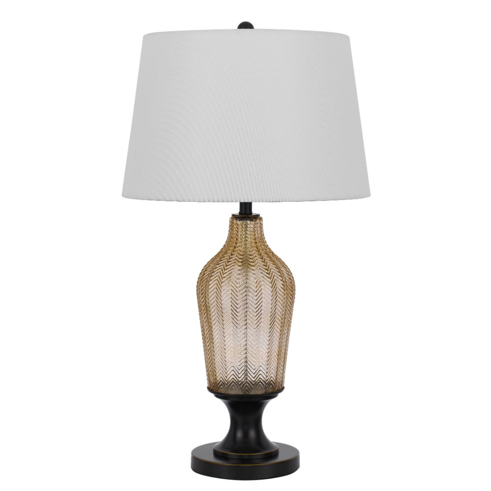 Cal Lighting BO-3046TB 150w 3 Way Fluted Column Glass Table Lamp With Metal Base in Smoked/Dark Bronze