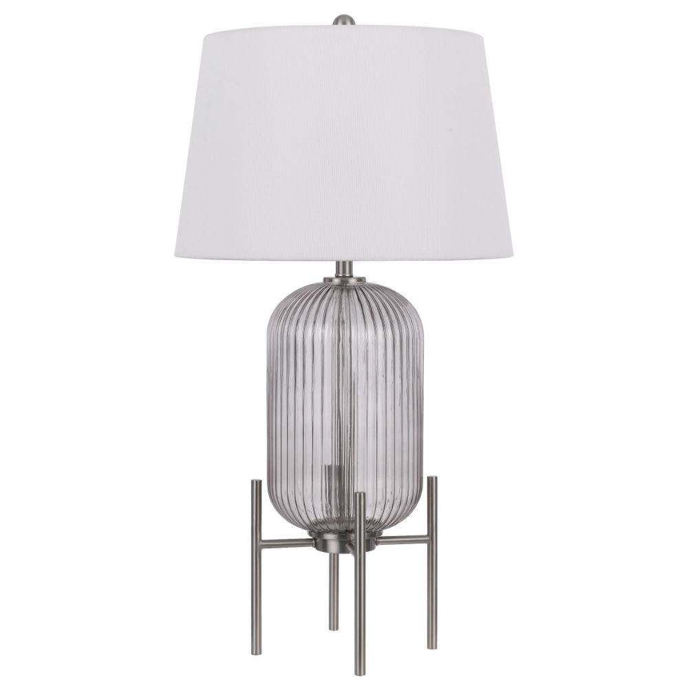 Cal Lighting BO-3047TB 150w 3 Way Belleville Fluted Glass Table Lamp  in Brushed Steel