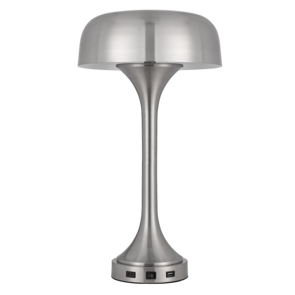 Cal Lighting BO-3053TB-BS 40w X 2 Mushroom Cloud Metal Desk Lamp With 1 Usb And 1 Type C  Usb Charging Ports in Brushed Steel